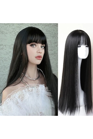 Sentetik Elyaf Peruk Kadın Uzun Siyah Saç Dokuma Tam Patlama İle Diğer