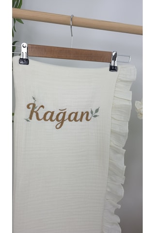 Gros Shop Müslin Yeni Doğan 4katlı Organik %100pamuk Kişiye Özgü Nakışlı Hastane Çıkış Seti Yaprak Desen-2 Ekru-1