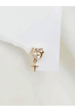 Bombeli Kalp Yıldız Model Kıkırdak Piercing Tragus Helix Altın Gold Renk Küpe Gold