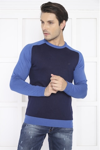 Escetic Erkek Spor Slimfit Lacivert Bisiklet Yaka Triko Örme Kumaş Kazak- Lacivert