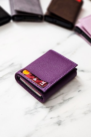 Otomatik Mekanizmalı Deri Cüzdan Kartlık Portföy Mürdüm