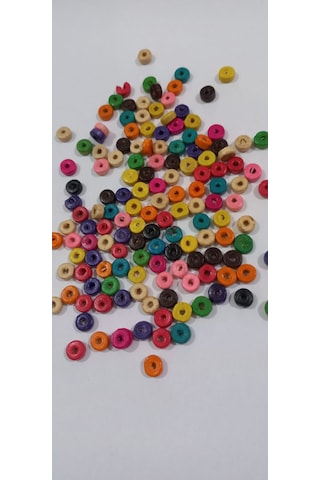 Renkli Yassı Ahşap Pul Boncuk 25 Gr. 8mm 01