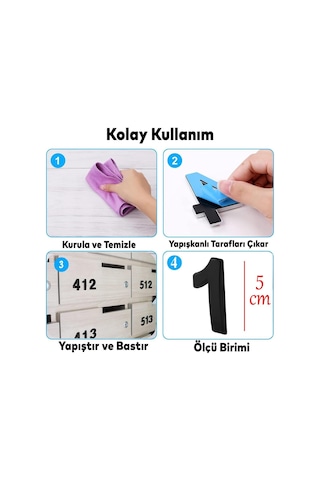 Lexroo Yapışkanlı Kapı Numarası Küçük Boy 50 Mm 5 Cm Numara 1 Rakam Bir Sayısı Siyah Renk Numaralar Standart
