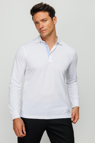 Desen Triko Erkek Polo Yaka Uzun Kollu Sweatshirt Beyaz Beyaz