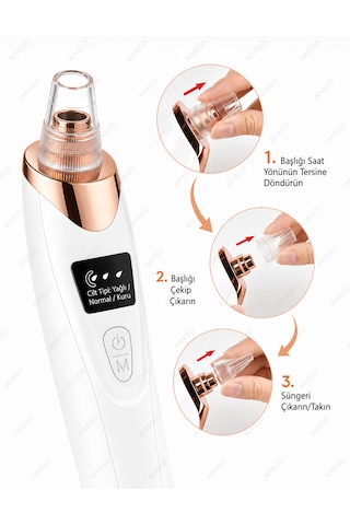 Ahm Vakumlu Derma Siyah Nokta Temizleme Cihazı Lcd Ekranlı 5 Başlıklı 3 Kademeli Güç Ayarlı Usb Şarjlı Gözenek Temizleyici Yüz Bakım Cihazı