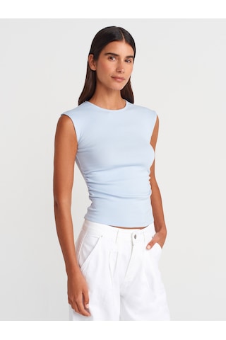 Dilvin 21054 Büzgülü Basic T-shirt-açık Mavi Açık Mavi