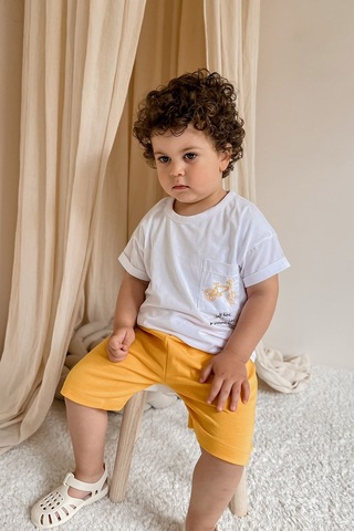 Babywom Unisex Oversize Yazlık Şortlu Basic Takım- Sarı