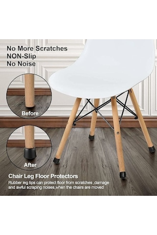 Flybuy Sandalye Bacak Koruyucusu, 16 Adet Yuvarlak Kapağı, 25mm Siyah Kauçuk, Zemin Ve Ses Korumalı -
