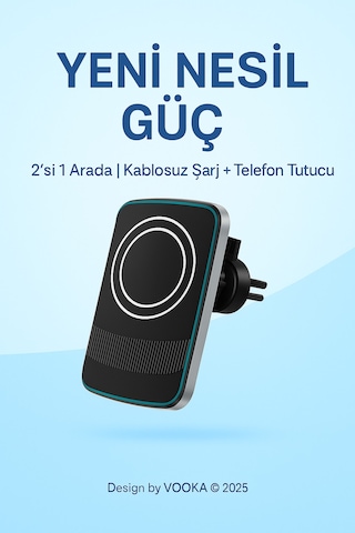 15w Magsafe Uyumlu Kablosuz Araç İçi Şarj Ve Telefon Tutucu 2'si 1 Arada, Hızlı Şarj, Izgara Tipi Siyah