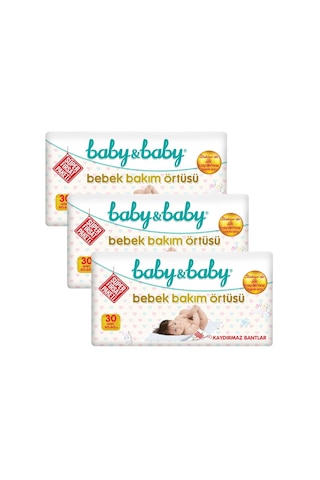 Baby & Baby Süper Fırsat Paketi Kaydırmaz Bantlı Bebek Bakım Örtüsü 60 x 60 CM 3 x 30 Adet