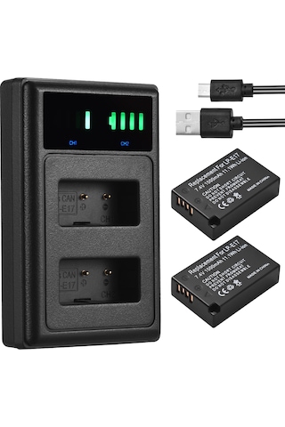 Geeksen Led Göstergeli Lp-e17 Pil Şarj Cihazı + 2 Adet Lp-e17 Pil 7.4v 1500mah Usb Şarj Kablosu Eos 200d/ 750d/ 760d/ 800d/ 8000d/ M3/ M6/ T6i Kameralar İçin-siyah