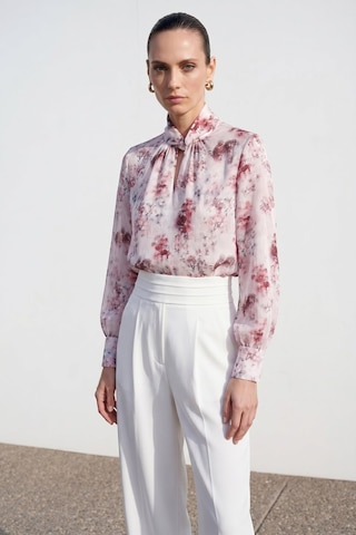 Sateen Çiçek Desenli Bluz - Mürdüm-137403