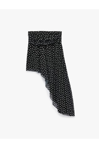 Koton Koton X Sibil Çetinkaya - Asimetrik Kesim Drape Detaylı Puantiyeli Tül Etek Siyah Desenli 6sak10083uk