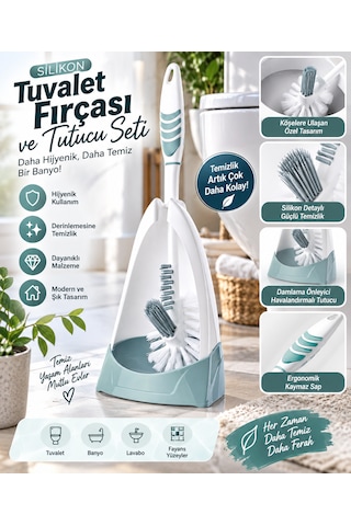 Dekoratif Silikon Tuvalet Fırçası Seti Kaymaz Saplı, Leke Tutmayan Pratik Banyo Temizleyici Çok Renkli