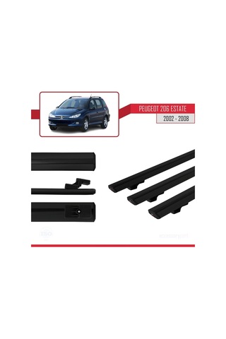 Peugeot 206 Estate 2002-2008 Arası İle Uyumlu Basic Model Ara Atkı Tavan Barı Siyah 3 Adet