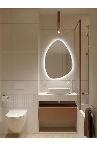 Fawdecor Led Üçgen Model Dekoratif Duvar Aynası 70 X 90 Beyaz