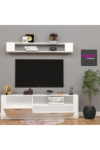 Banu Üstü Raflı Tv Ünitesi Suntalam Siyah