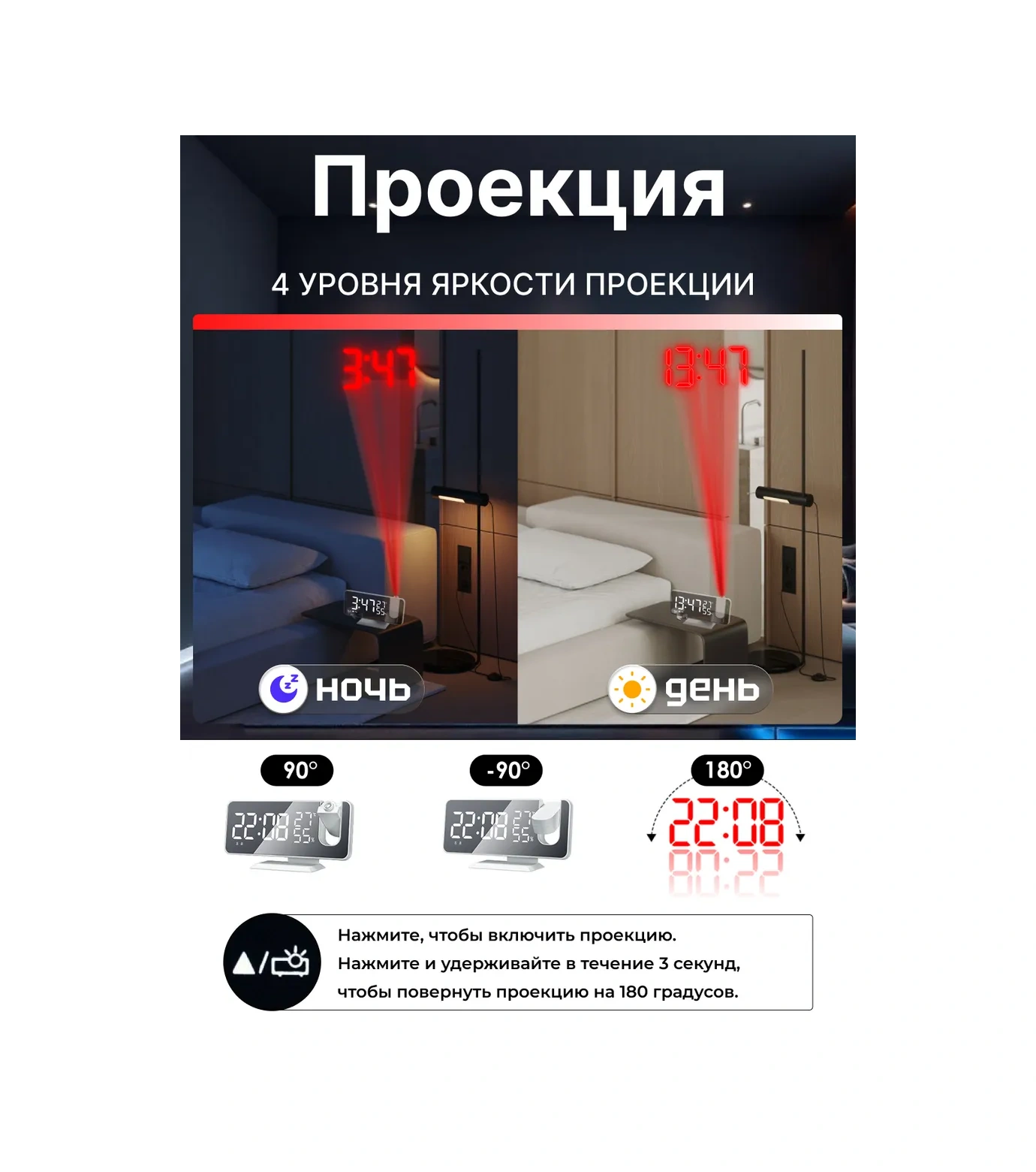 Casy Market Elektrikli Masaüstü Çalar Saat, Tavan Projeksiyon Özelliği 410034012 Beyaz