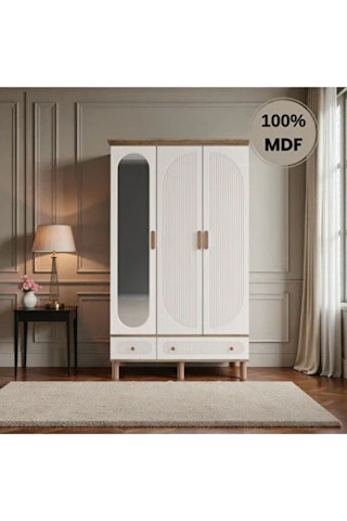 Comiet Sally 3 Kapaklı Aynalı Çekmeceli Mdf Gardırop Aytaşı