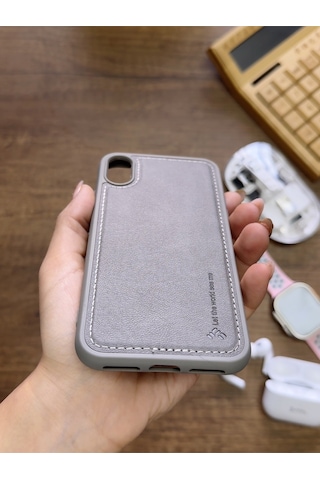 Apple iPhone Xs Max Uyumlu Premium Deri Dokulu Darbelere Karşı Dayanıklı Nazal Silikon Kılıf Gri