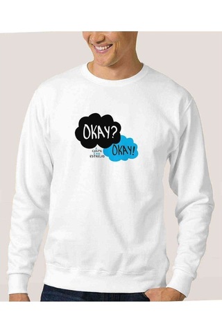 The Fault In Our Stars Baskılı Beyaz Erkek Örme Sweatshirt