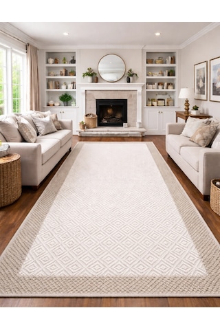 Mess Modern Dekoratif Yumuşak Dokulu Sisal Halı 3946 Krem Vizon Çok Renkli