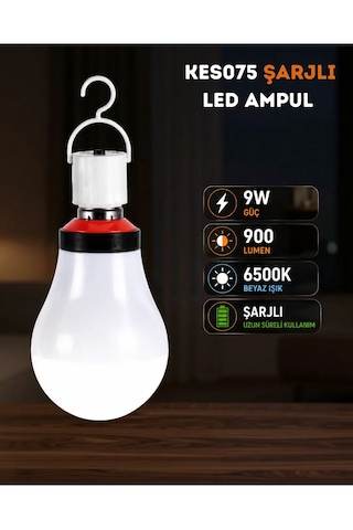 Acil Aydınlatma Şarjlı Led Ampul 9w Beyaz Işık E27 Duy Kes075 Kamp Feneri 6500k 4 Lü Paket