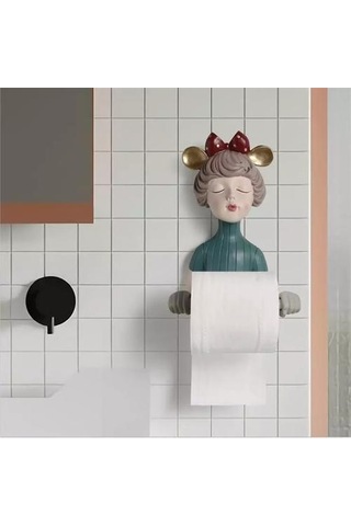Yay Düğüm Sevimli Kızlar Reçine Heykeli Kağıt Havlu Tutucu Tuvalet Banyo Dekorasyon Yıkama Havlu Depolama Raf Dekorasyon El Sanatları Kağıt Tutucular Mavi 22 x 13.6 x 11.2 CM
