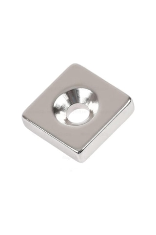 Dünya Magnet 5 Adet, Havşa Delikli, Neodyum Mıknatıs, 20x20x5 Mm, D:10/5 Mm, Köşeli, Güçlü Magnet, N35 Kalite