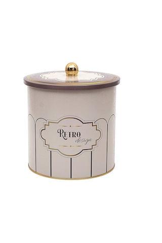 Retro Desenli Topuz Kulplu Yuvarlak Metal Saklama Kutusu 17.5 X 18 Cm, 4.1 L Çok Renkli