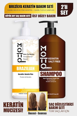Motto Plus Professional Aşırı Yıpranmış Saçlar İçin Saç Düzleştirici Keratin & Tuzsuz Şampuan 2'li Set Büyük Boy