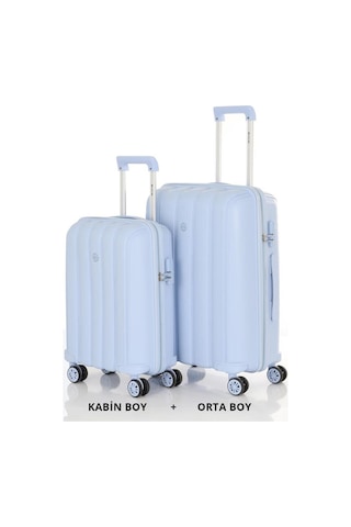 Mçs Bavul Orta Ve Kabin 2li Set Kırılmaz Silikon Valiz V305 Bebemavi Bebe Mavisi