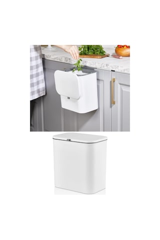 İndecor Houseware 15 Litre Fonksiyonel Kapaklı Banyo Ve Mutfak Tezgahüstü Çöp Kovası Dolap Ve Duvar Aparatlı 15 Lt. Beyaz