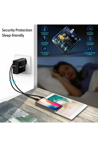 Yunboo 48w 4 Port Çoklu Şarj Aleti - 30w Pd Usb-c Ve Quick Charge 3.0 - 100-240v - Abd+ab+eu+av Dönüştürücü - Beyaz