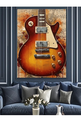 Ahşap Tablo Elektrik Gitar Gövdesi Müzik Notaları Çocuk Odası Tabloları