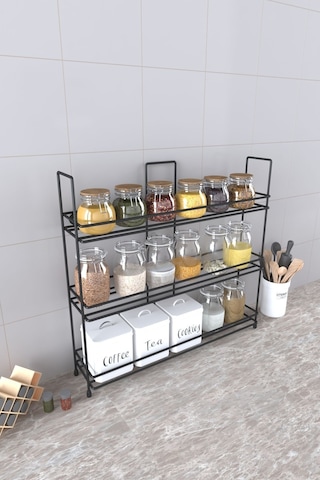 Eva Metal Tasarim Metal Baharatlık Standı Küçük Boy Baharatlık Rafı Siyah