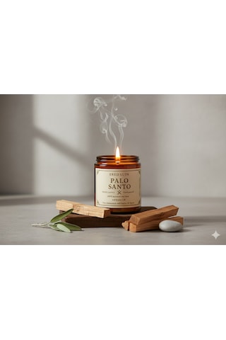 Palo Santo Kokulu % 100 Soya Özel Tasarım Kavanoz Mum Beyaz