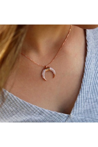 Zirkon Taşlı Hilal Kadın 925 Ayar Gümüş Kolye-2171