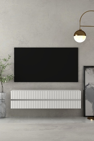 120dhdtda5bg Tedy Lazer Pleksi Desenli Duvara Monte Tv Sehpası Beyaz-gümüş
