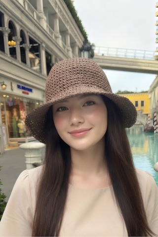 Mollycrush Kadın Kahverengi Hasır Örgü Bucket Bohem Stil Plaj Ve Güneş Şapkası Kahverengi