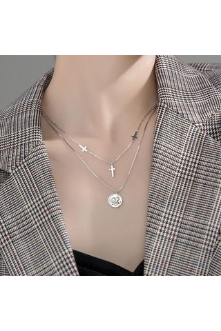 925 Ayar Tay Gümüş Moda Tatlı Çapraz Sikke Kolye Kısa Klavikula Kolye Kadınlar Kız Takı Için Altın - Gümüş