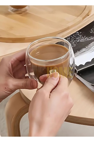 12 Li Set Kulplu Cappuccino Bardağı Latte Bardağı Çift Cidarlı Americano Bardağı 250 Ml Kahve Bardak Şeffaf