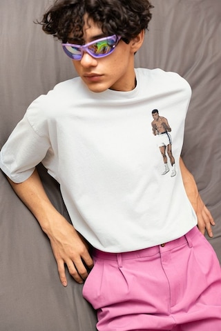Efsane Boksör Muhammeed Alli Clay Baskılı Unisex Oversize Tişört Beyaz