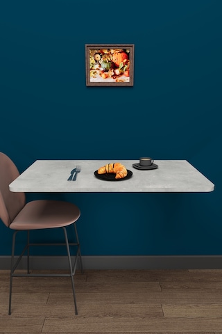 Lüks Duvara Monte Katlanabilir Çalışma Yemek Masası %100 Mdf Balkon Bahçe Masası Dmm90 Retro Taş