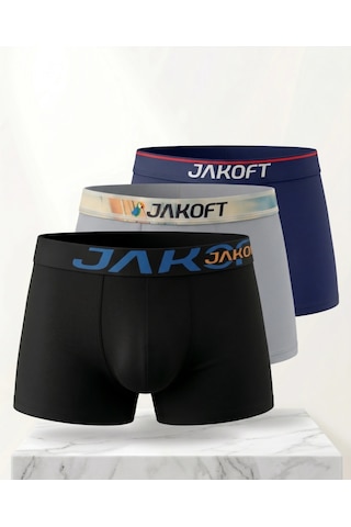 Jakoft Classic Pamuklu Erkek Boxer 3'lü Paket Siyah - Gri - Lacivert