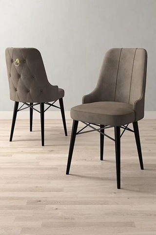 Loft Siyah Mermer 80x132 Açılabilir Mdf Masa Yemek Odası Takımı, Mutfak Takımı 6 Sandalye Cappucino