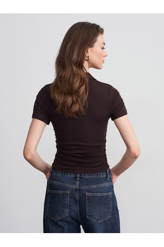 Dilvin 32614 Polo Yaka Top-koyu Kahve Kahverengi