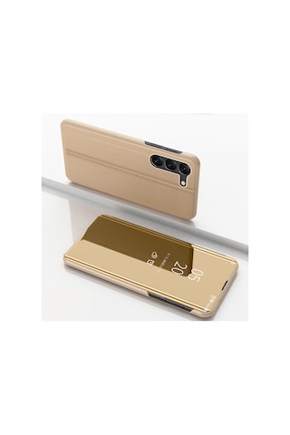 Samsung Galaxy Uyumlu S23 + İçin Görünüm Penceresi Pu Deri Kılıf Standı Özelliği Ayna Galvanik Telefon Kapak Koruyucu