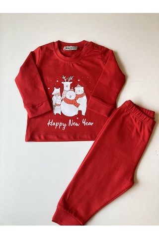 Key Kids Yeni Yıl Family Kırmızı Pijama Noel Konseptli Kırmızı