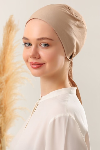 Melodi Scarf Kadın Tesettür Dikişli Set Bone Sütlü Kahve 3 Adet Bağlamalı Penye Bone Sütlü Kahve Sütlü Kahverengi